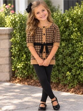Janie and Jack 5-6 Hello Houndstooth Lot shirt skirt cardigan poncho